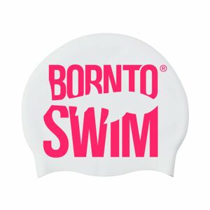 Born To Swim Silikonová čepice Bílá Classic, Velké Barevné Logo Barva: Růžová, Velikost: 23